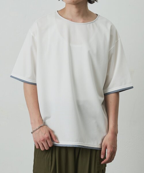 COLONY 2139(コロニートゥーワンスリーナイン)の「メッシュポンチラウンドヘムレイヤーTEE(Tシャツ/カットソー・メンズ・チャコールグレー/ホワイト/ブラック・LARGE/MEDIUM)」の2枚目の写真