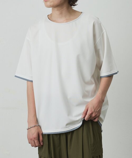 COLONY 2139(コロニートゥーワンスリーナイン)の「メッシュポンチラウンドヘムレイヤーTEE(Tシャツ/カットソー・メンズ・チャコールグレー/ホワイト/ブラック・LARGE/MEDIUM)」の4枚目の写真