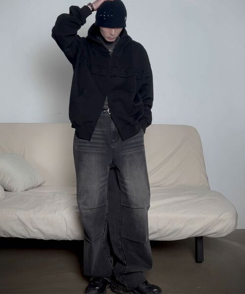 PITCHBLACK(ピッチブラック)の「APPLIQAE CROSS WASHED HOOD ZIP-UP (Z BLACK)(パーカー・メンズ・その他・SMALL/MEDIUM/LARGE/X-LARGE)」の4枚目の写真