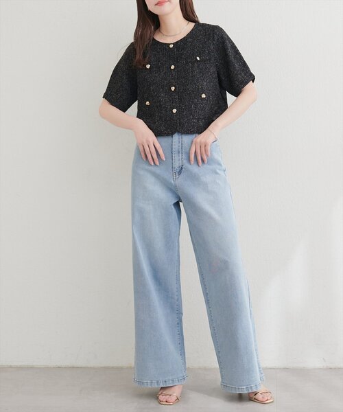 natural couture(ナチュラルクチュール)の「ツイード半袖ジャケット(ノーカラージャケット・レディース・オフホワイト・FREE)」の10枚目の写真