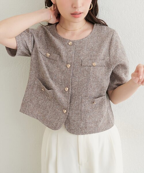 natural couture(ナチュラルクチュール)の「ツイード半袖ジャケット(ノーカラージャケット・レディース・オフホワイト・FREE)」の20枚目の写真