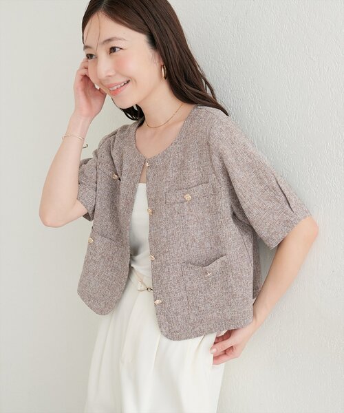 natural couture(ナチュラルクチュール)の「ツイード半袖ジャケット(ノーカラージャケット・レディース・オフホワイト・FREE)」の21枚目の写真
