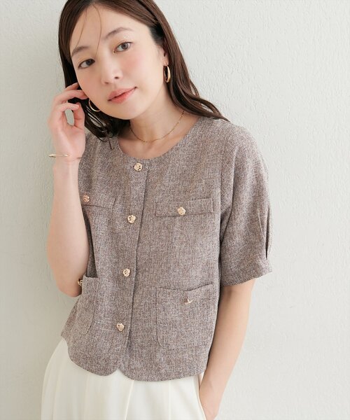 natural couture(ナチュラルクチュール)の「ツイード半袖ジャケット(ノーカラージャケット・レディース・オフホワイト・FREE)」の22枚目の写真