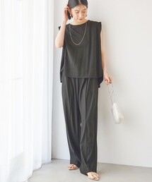 【実力派ベーシック】〈手洗い可能〉レーヨン ナイロン 深 ベンツ ノースリーブ プルオーバー