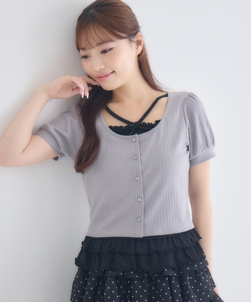 ems excite(エムズエキサイト)の「裾フリルレイヤード風CT(Tシャツ/カットソー・レディース・ブラック系その他4/ピンク系その他/ライトグレー・FREE)」の3枚目の写真