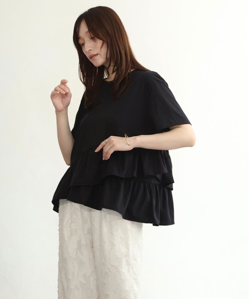 NOAHL(ノアル)の「【NOAHL】アシメギャザーフリルTシャツ(Tシャツ/カットソー・レディース・ホワイト/イエロー/ブラック・FREE)」の2枚目の写真