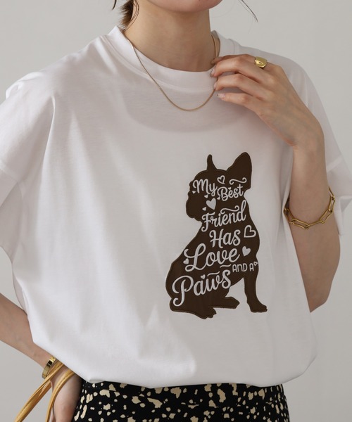 BRODIAEA（ブローディア）の「BRODIAEA 犬モチーフロゴ刺繍半袖Tシャツ（Tシャツ/カットソー・レディース・ブラック/シルバーグレー/グリーン/オフホワイト・40）」の11枚目の写真