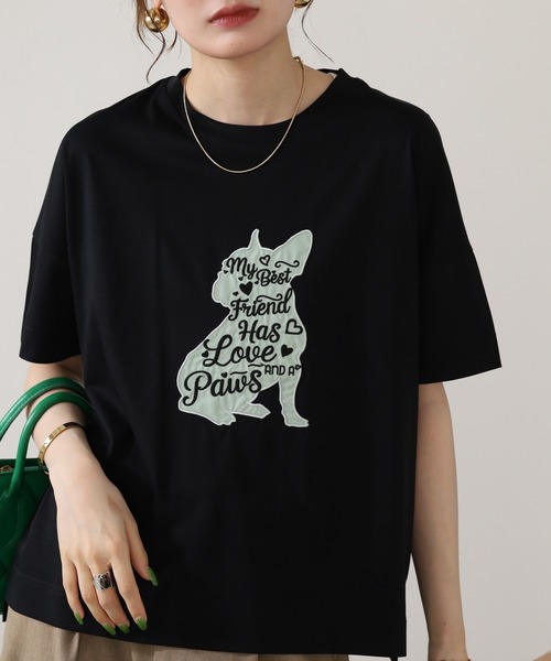 BRODIAEA（ブローディア）の「BRODIAEA 犬モチーフロゴ刺繍半袖Tシャツ（Tシャツ/カットソー・レディース・ブラック/シルバーグレー/グリーン/オフホワイト・40）」の17枚目の写真