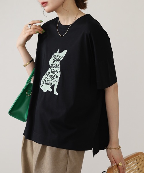 BRODIAEA（ブローディア）の「BRODIAEA 犬モチーフロゴ刺繍半袖Tシャツ（Tシャツ/カットソー・レディース・ブラック/シルバーグレー/グリーン/オフホワイト・40）」の18枚目の写真