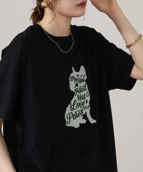 BRODIAEA（ブローディア）の「BRODIAEA 犬モチーフロゴ刺繍半袖Tシャツ（Tシャツ/カットソー・レディース・ブラック/シルバーグレー/グリーン/オフホワイト・40）」の19枚目の写真