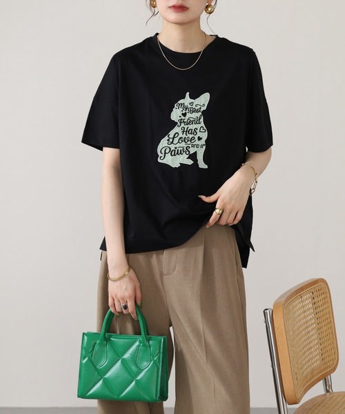 BRODIAEA（ブローディア）の「BRODIAEA 犬モチーフロゴ刺繍半袖Tシャツ（Tシャツ/カットソー・レディース・ブラック/シルバーグレー/グリーン/オフホワイト・40）」の20枚目の写真
