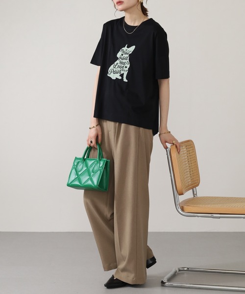BRODIAEA（ブローディア）の「BRODIAEA 犬モチーフロゴ刺繍半袖Tシャツ（Tシャツ/カットソー・レディース・ブラック/シルバーグレー/グリーン/オフホワイト・40）」の22枚目の写真