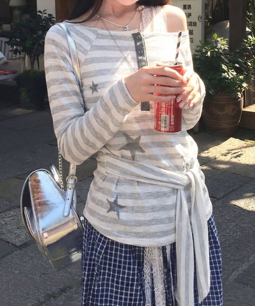 SHERU(シェル)の「スターグラフィック ドライヘンリーネックボーダーロンT(Tシャツ/カットソー・レディース・ライトグレー・M)」の19枚目の写真