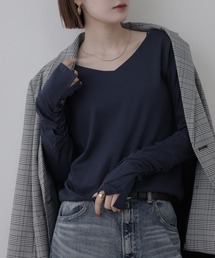 Vネック指空きTシャツ 長袖