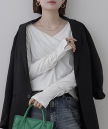 Vネック指空きTシャツ 長袖