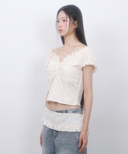 LMR（エルエムアール）の「シャーリングフリルカットアウトレイヤードブラウスクリーム（シャツ/ブラウス・レディース・Cream・SMALL/MEDIUM）」の7枚目の写真