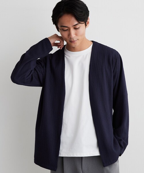 THE SHOP TK (ザ ショップ ティーケー )の「【半袖Tシャツ付き/洗濯機OK】アンサンブル 長袖カーディガン(カーディガン/ボレロ・メンズ・ネイビー/ライトグレー/モスグリーン・02/03/04)」の3枚目の写真