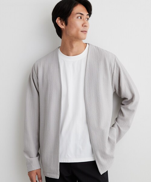 THE SHOP TK (ザ ショップ ティーケー )の「【半袖Tシャツ付き/洗濯機OK】アンサンブル 長袖カーディガン(カーディガン/ボレロ・メンズ・ネイビー/ライトグレー/モスグリーン・02/03/04)」の1枚目の写真