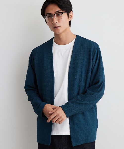 THE SHOP TK (ザ ショップ ティーケー )の「【半袖Tシャツ付き/洗濯機OK】アンサンブル 長袖カーディガン(カーディガン/ボレロ・メンズ・ネイビー/ライトグレー/モスグリーン・02/03/04)」の2枚目の写真
