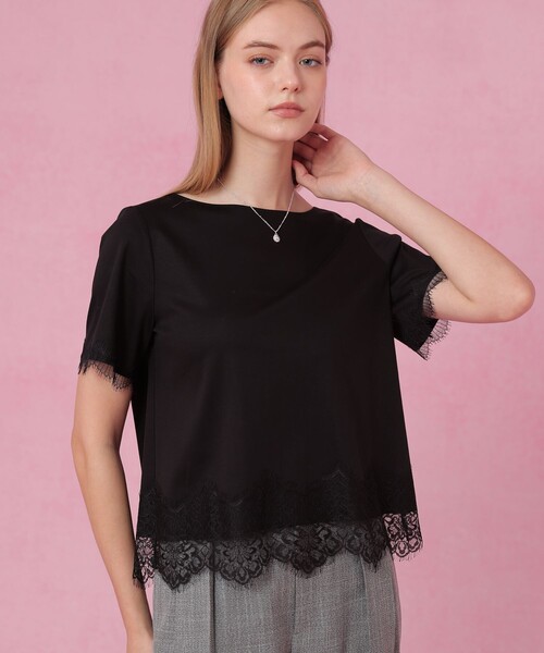 ANAYI(アナイ)の「スムースレース使いプルオーバー(Tシャツ/カットソー・レディース・ブラック/ホワイト・38)」の2枚目の写真