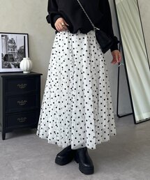 フロッキードットチュールフレアスカート