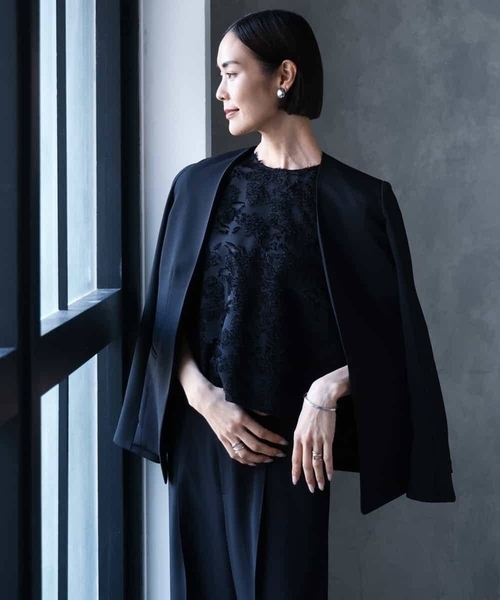 MICHEL KLEIN（ミッシェル・クラン）の「[セットアップ対応]ノーカラージャケット（ノーカラージャケット・レディース・ブラック・38）」の4枚目の写真
