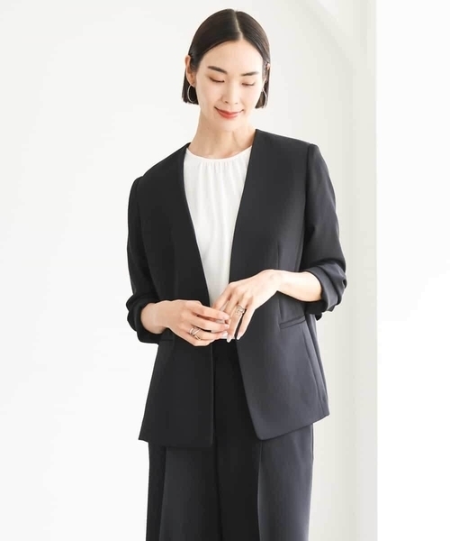 MICHEL KLEIN（ミッシェル・クラン）の「[セットアップ対応]ノーカラージャケット（ノーカラージャケット・レディース・ブラック・38）」の8枚目の写真