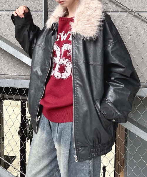 INGNI(イング)の「ファーティペット付フェイクレザービッグブルゾン(ブルゾン・レディース・ブラック/ブラウン・M)」の7枚目の写真