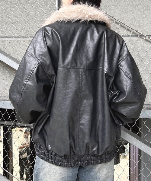 INGNI(イング)の「ファーティペット付フェイクレザービッグブルゾン(ブルゾン・レディース・ブラック/ブラウン・M)」の8枚目の写真