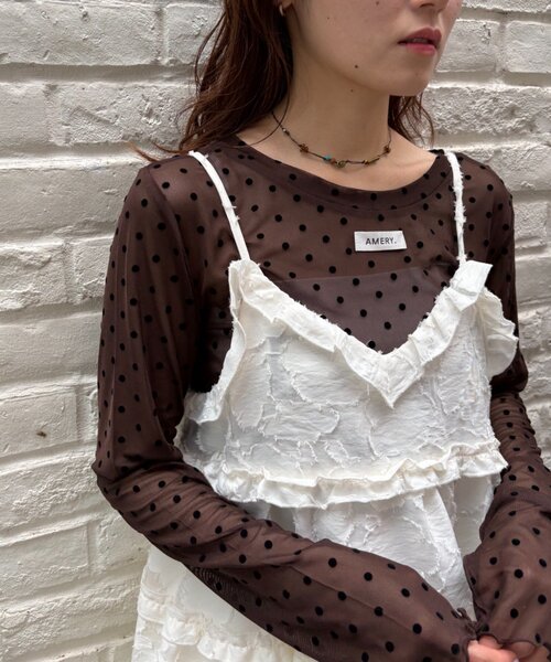 w closet(ダブルクローゼット)の「ドットシアープルオーバー(Tシャツ/カットソー・レディース・ブラウン/オフホワイト/ブラック・FREE)」の1枚目の写真