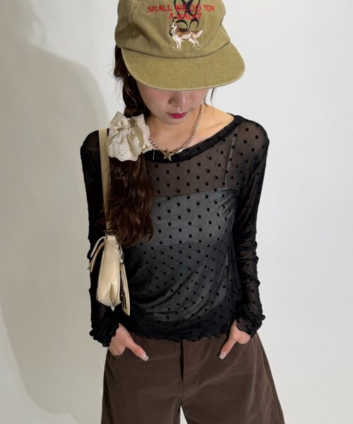 w closet(ダブルクローゼット)の「ドットシアープルオーバー(Tシャツ/カットソー・レディース・ブラウン/オフホワイト/ブラック・FREE)」の3枚目の写真