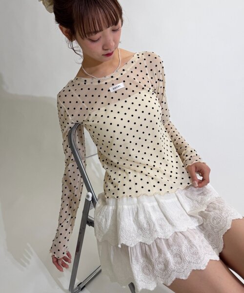 w closet(ダブルクローゼット)の「ドットシアープルオーバー(Tシャツ/カットソー・レディース・ブラウン/オフホワイト/ブラック・FREE)」の4枚目の写真