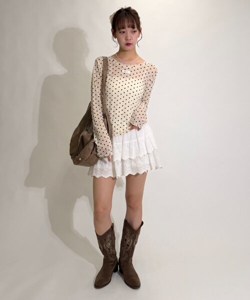 w closet(ダブルクローゼット)の「ドットシアープルオーバー(Tシャツ/カットソー・レディース・ブラウン/オフホワイト/ブラック・FREE)」の7枚目の写真