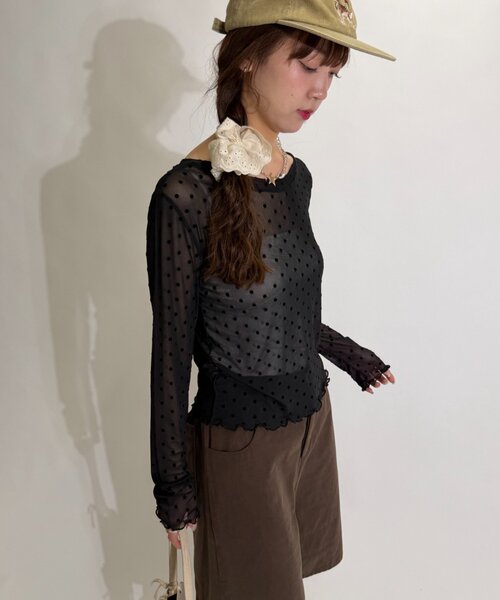 w closet(ダブルクローゼット)の「ドットシアープルオーバー(Tシャツ/カットソー・レディース・ブラウン/オフホワイト/ブラック・FREE)」の19枚目の写真