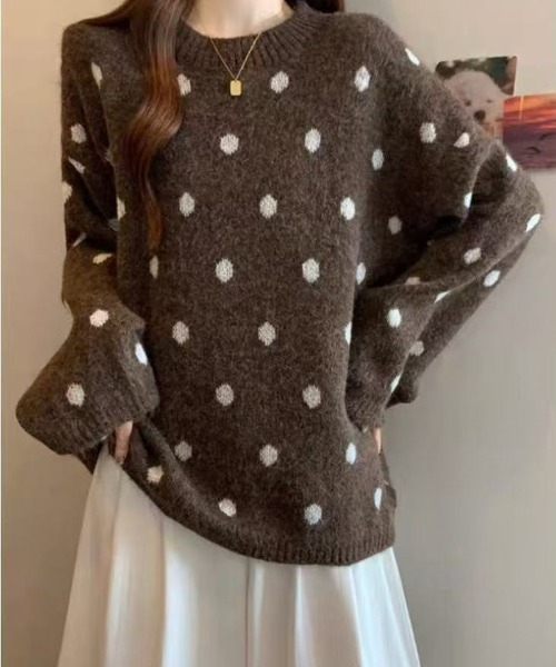 Ritzy(リッツィー)の「配色ドット柄 クルーネックプルオーバーニット(ニット/セーター・レディース・ダークグレー/グレー/ベージュ/モカ/ホワイト・FREE)」の4枚目の写真