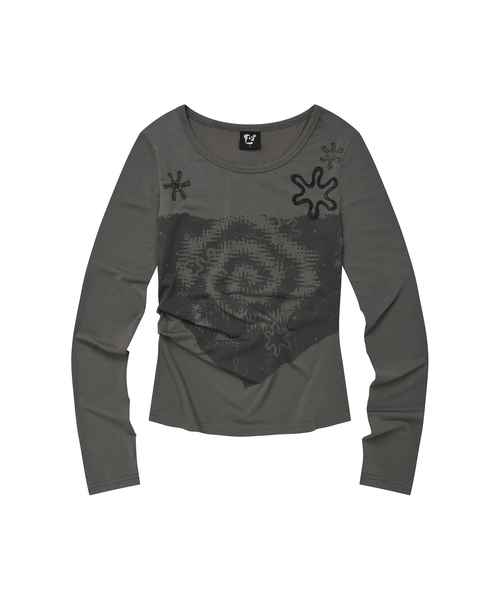 LMR(エルエムアール)の「ヴィンテージスワールグラフィック長袖Tシャツダークグレー(Tシャツ/カットソー・レディース・ダークグレー・MEDIUM/SMALL)」の1枚目の写真