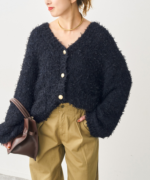 Spick & Span(スピックアンドスパン)の「チュールテープヤーンニットジャケット(ニット/セーター・レディース・ホワイト/ネイビー・FREE)」の2枚目の写真