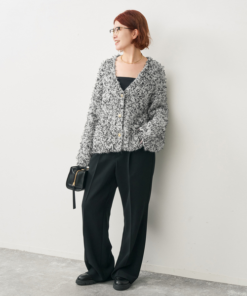 Spick & Span(スピックアンドスパン)の「チュールテープヤーンニットジャケット(ニット/セーター・レディース・ホワイト/ネイビー・FREE)」の3枚目の写真