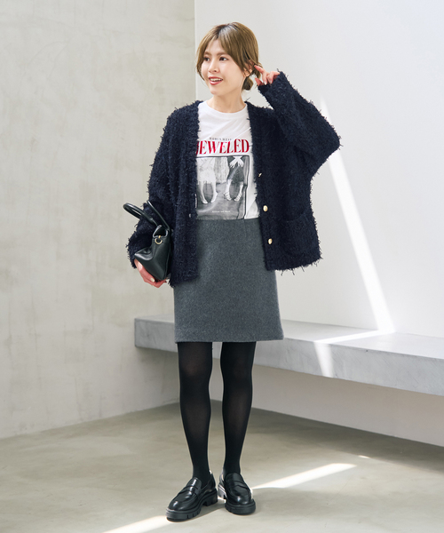 Spick & Span(スピックアンドスパン)の「チュールテープヤーンニットジャケット(ニット/セーター・レディース・ホワイト/ネイビー・FREE)」の5枚目の写真
