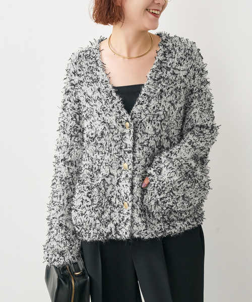 Spick & Span(スピックアンドスパン)の「チュールテープヤーンニットジャケット(ニット/セーター・レディース・ホワイト/ネイビー・FREE)」の6枚目の写真