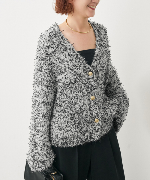 Spick & Span(スピックアンドスパン)の「チュールテープヤーンニットジャケット(ニット/セーター・レディース・ホワイト/ネイビー・FREE)」の7枚目の写真