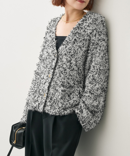 Spick & Span(スピックアンドスパン)の「チュールテープヤーンニットジャケット(ニット/セーター・レディース・ホワイト/ネイビー・FREE)」の9枚目の写真