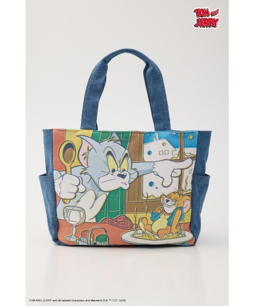 RODEO CROWNS WIDE BOWL(ロデオクラウンズワイドボウル)の「(TOM AND JERRY)デニムドッキングトート(トートバッグ・レディース・ブルー/オフホワイト/ブラウン・FREE)」の1枚目の写真