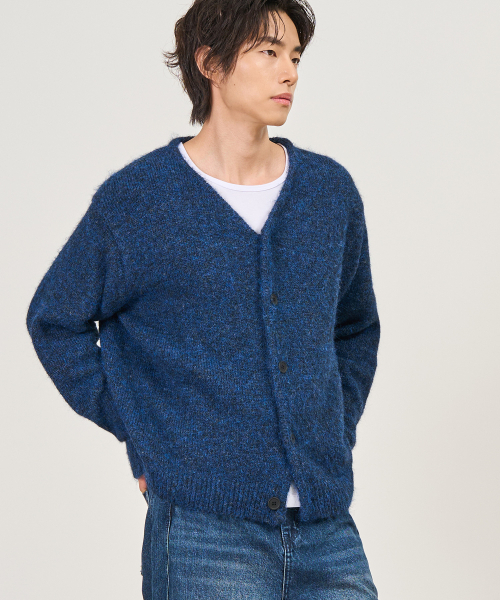 EXCONTAINER(エックスコンテナ)の「ヘアリーVネッククロップドカーディガン (DARK NAVY)(カーディガン/ボレロ・メンズ・その他・X-LARGE/MEDIUM/LARGE)」の1枚目の写真
