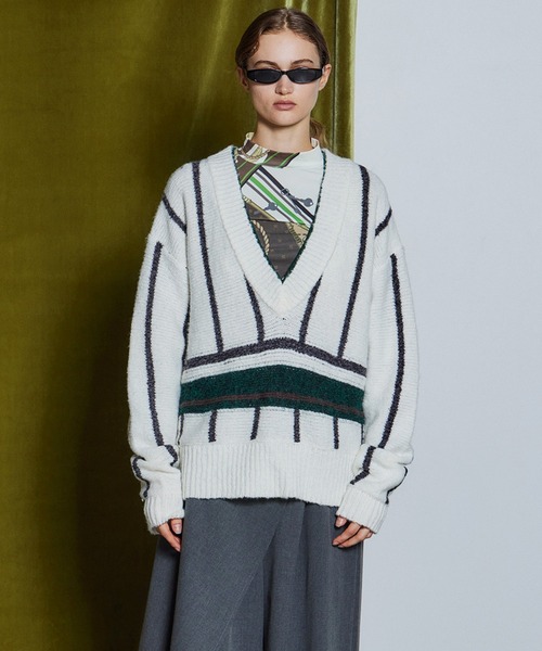 MAISON SPECIAL(メゾンスペシャル)の「【26WINTER PRE-ORDER】Stripe Tilden Knit/ストライプチルデンニット(ニット/セーター・レディース・ホワイト/ブラック/グレー・FREE)」の2枚目の写真