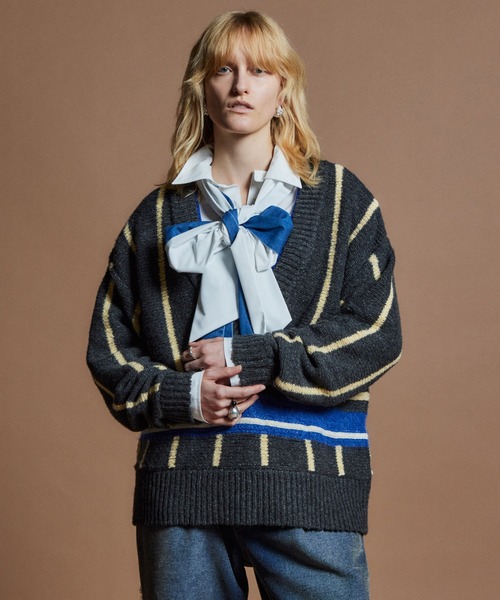 MAISON SPECIAL(メゾンスペシャル)の「【26WINTER PRE-ORDER】Stripe Tilden Knit/ストライプチルデンニット(ニット/セーター・レディース・ホワイト/ブラック/グレー・FREE)」の5枚目の写真