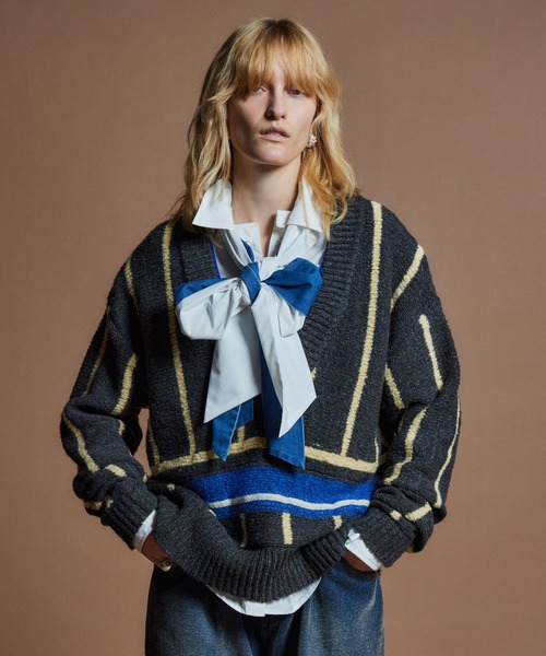 MAISON SPECIAL(メゾンスペシャル)の「【26WINTER PRE-ORDER】Stripe Tilden Knit/ストライプチルデンニット(ニット/セーター・レディース・ホワイト/ブラック/グレー・FREE)」の9枚目の写真