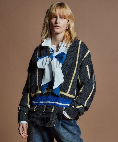 MAISON SPECIAL(メゾンスペシャル)の「【26WINTER PRE-ORDER】Stripe Tilden Knit/ストライプチルデンニット(ニット/セーター・レディース・ホワイト/ブラック/グレー・FREE)」の10枚目の写真
