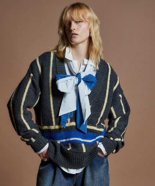 MAISON SPECIAL(メゾンスペシャル)の「【26WINTER PRE-ORDER】Stripe Tilden Knit/ストライプチルデンニット(ニット/セーター・レディース・ホワイト/ブラック/グレー・FREE)」の11枚目の写真