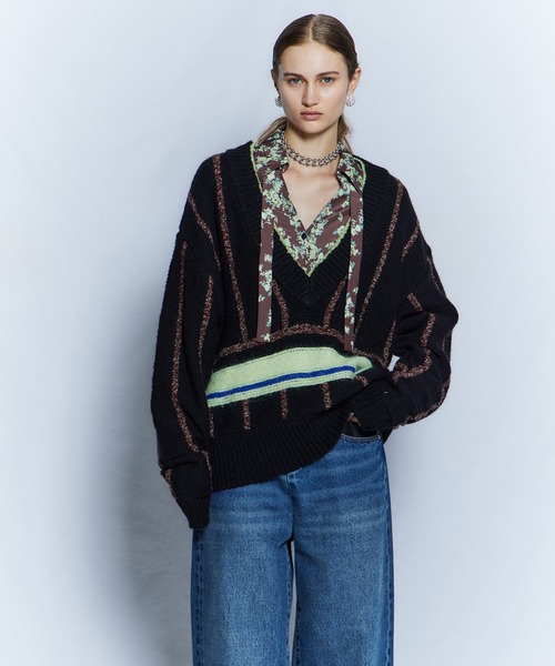 MAISON SPECIAL(メゾンスペシャル)の「【26WINTER PRE-ORDER】Stripe Tilden Knit/ストライプチルデンニット(ニット/セーター・レディース・ホワイト/ブラック/グレー・FREE)」の22枚目の写真
